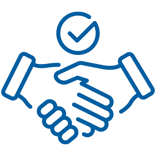 A digital image of two hands shanking with a tick symbol above them