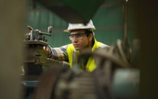 Engineer worker wearing safety equipment in live environment