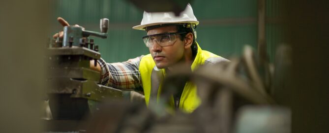 Engineer worker wearing safety equipment in live environment