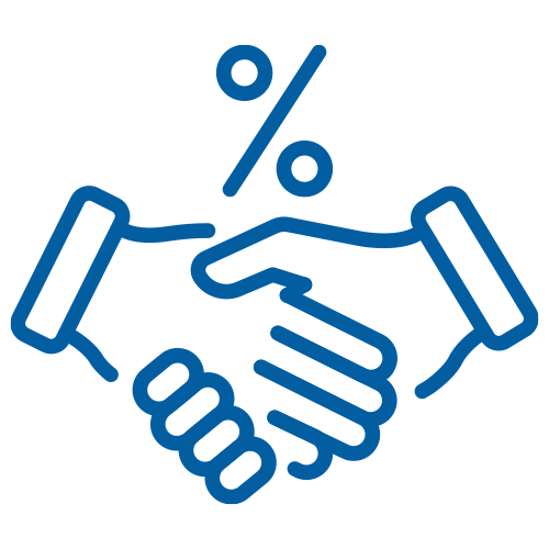 A digital graphic showing to hands shaking with a percentage symbol above them