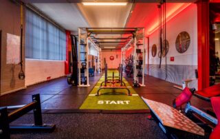 Interior view of a gym with a start line indicating the start of a circuit